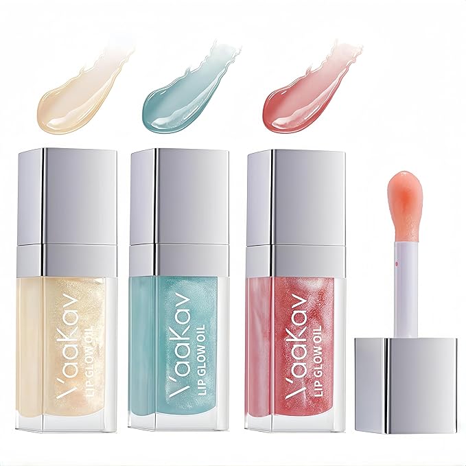 Color Changing Lip Gloss Set- Non-Sticky Hydrating Lip Oil, High Shine Glassy Finish, PH Reactive Tinted Lip Plumper, Long Lasting Moisture & Glow(3 PCS)
