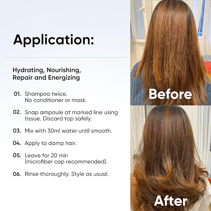Agua de Cielo Hair Ampoules Set - Intensive Hair Treatment for Damaged Hair, Nourish, Hydrate, Repair & Growth - 4 Ampoules of 10ml