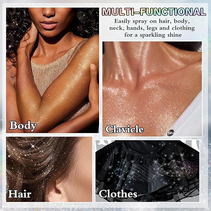 Body Glitter Spray, 60ML Shiny Pink Glitter Spray for Hair Body and Clothes,Long-Lasting Quick-Drying Holographic Ultra Fine Powder Glitter Hairspray for Festival Rave Stage Prom 2.11 Fl Oz
