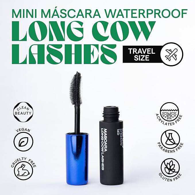 SARELLY, Long Cow Lashes Mini Mascara, Waterproof, Nourishing, Lash-Conditioning, Clean Beauty, Sarelly Creative Lab