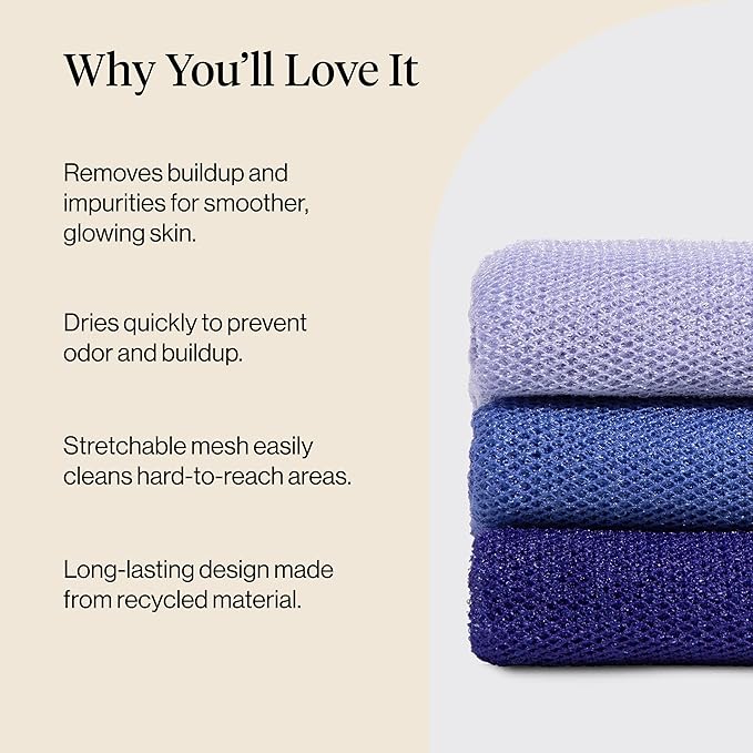 Kitsch African Net Sponge – Exfoliating Body Scrubber for Cleansing & Gentle Daily Exfoliation – Stretchable Bath Sponge for Hard-to-Reach Areas, Long-Lasting Shower Essential - Ocean Blue, 3 Pcs