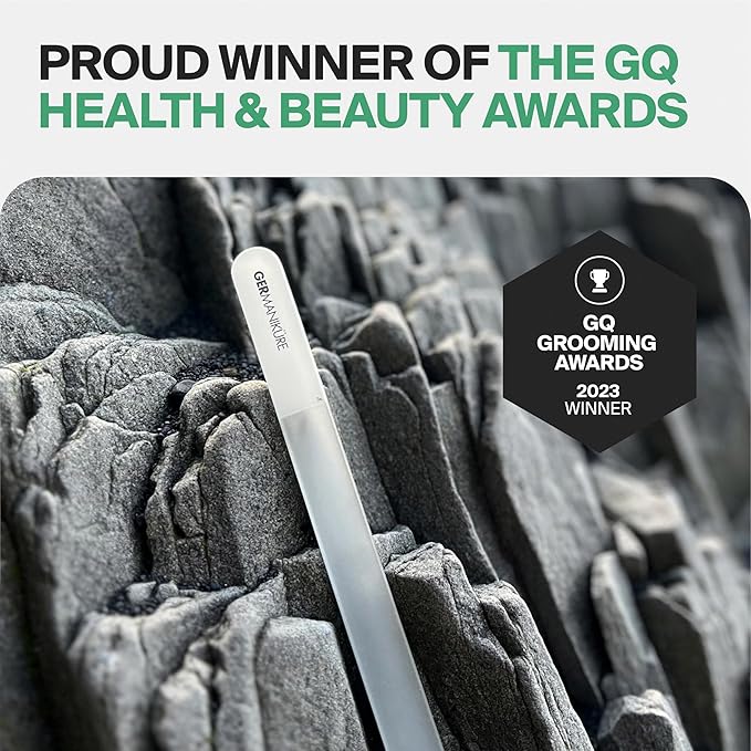GERMANIKURE Glass Nail File in Suede Sleeve - All You Need is Less - Professional Crystal Nail File for Natural Nails - Ideal Manicure & Pedicure Tool for Smooth, Easy Shaping - Nail Care Gift
