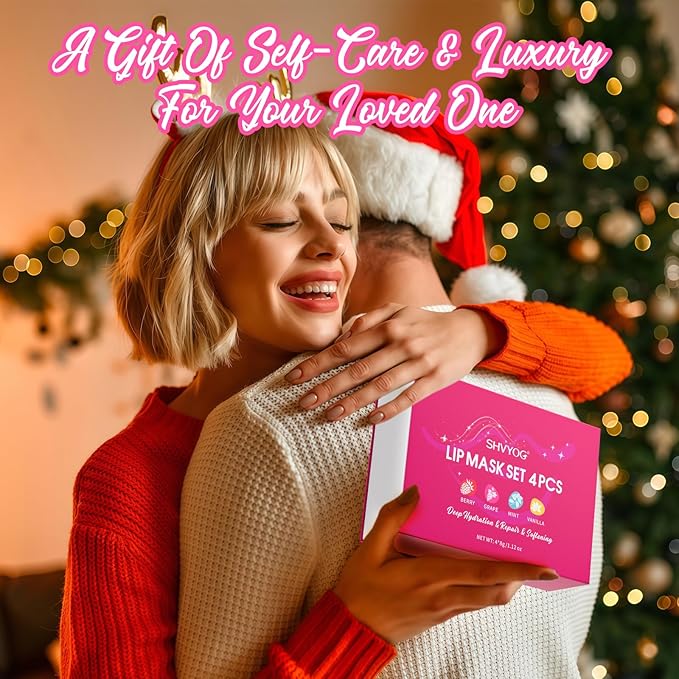 4 Pack Lip Mask Set, Hydrating Lip Mask Overnight - Berry, Grape, Mint, Vanilla Flavors, Lip Sleeping Mask Nourish Lip Balm with Vitamin C & Shea Butter | Dry Lips Care Gift