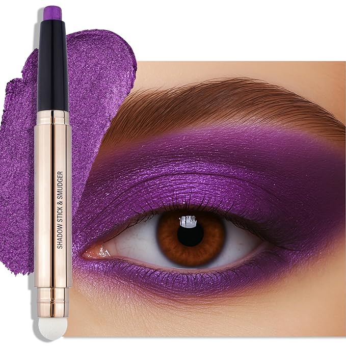 Erinde Waterproof Cream Eyeshadow Stick, Dark Purple Shimmer Eye Shadow Sticks, Cream to Powder Eyeshadow Crayon, Buildable & Blendable Long-Lasting Eye Shadow Stick, Vegan & Cruelty-Free, C08