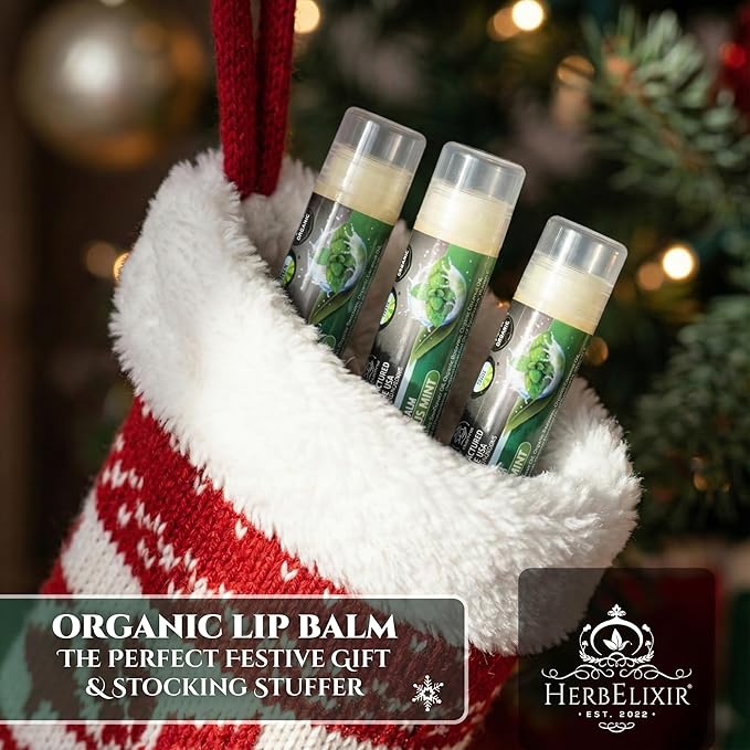 Organic Eucalyptus Mint Lip Balm 3 Pack | Candy Cane Stocking Stuffer | Repairing, Nourishing & Hydrating Therapy for Dry Lips | Natural Care Gift for Men & Women