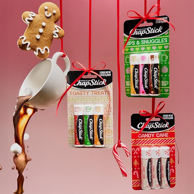 ChapStick Lip Balm, Holiday Variety Packs (6 Sticks) – Candy Cane, Toasty Treats Flavored Lip Moisturizers, Stocking Stuffers, 0.15 Oz Ea