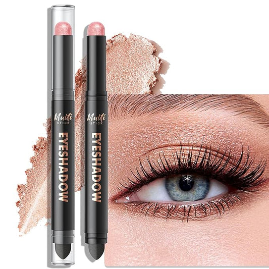 Dual-Ended Eyeshadow Stick - Long-Lasting Cream Eye Shadow Stick Crease-Proof Shimmer Eyeshadow Pencil, Easily Blendable Multi-Use Eye Highlighter Makeup with Built-in Smudger, 06 Rose