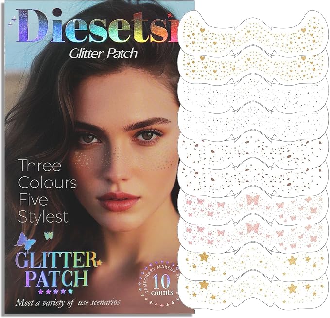 Face Glitter Freckles Tattoo,Diesetsr Temporary Makeup Patches,Body Glitter Sparkle Fake Freckles Stickers for Women Kids Festival, Concert,Carnival Party,Cosmetic Glitter,Rave Accessories,10 PCS