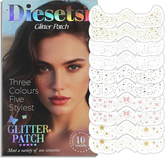 Face Glitter Freckles Tattoo,Diesetsr Temporary Makeup Patches,Body Glitter Sparkle Fake Freckles Stickers for Women Kids Festival, Concert,Carnival Party,Cosmetic Glitter,Rave Accessories,10 PCS