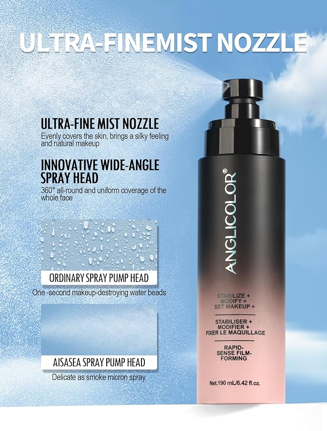 Anglicolor Matte Setting Spray for Makeup, Finishing Spray Long Lasting Face Mist, Oil Control Lightweight Hydrating Semi Matte Finish, Ultra Fine Face Mist 16HR Wear, 6.42 Fl. Oz Large Size