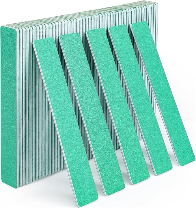 GazePlus Nail File, 50 PCS Nail Files 7" Long 80/80 Grit for Acrylic Nails Gel Nails Dip Powder Nails Poly Gel Washable Reusable Double Sided Buffering