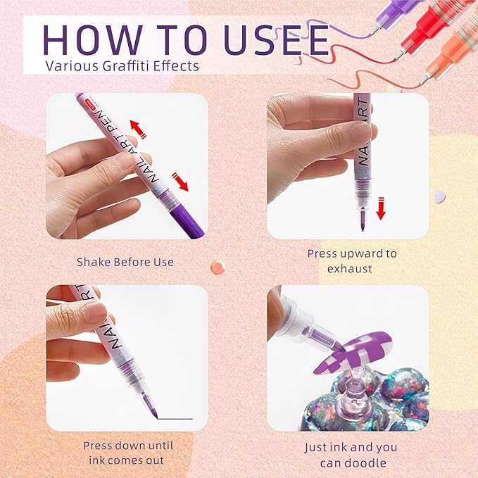 12-Color 3D Nail Art Pen Set with 0.7mm Ultra-Fine Flexible Tip for Professional Dotting Lining Gradient and Floral Design DIY Manicure Tools Perfect Valentine's Day Gift