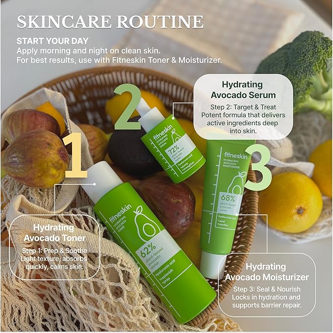 Hydrating Serum with Avocado, Hyaluronic Acid & Panthenol – Barrier Boosting + Brightening Serum for Sensitive Skin – Vegan, Fragrance-Free, Dermatologist-Tested – 30ml