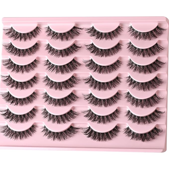 FARRED Cat Eye Lashes False Eyelashes Short Wispy Lash Strips Volume Eyelash 14 Pairs Cateye Medium Length False Clear Band Lashes Natural Looking Hybrid Clusters Full Strip Lashes (F25 | 8-14mm)