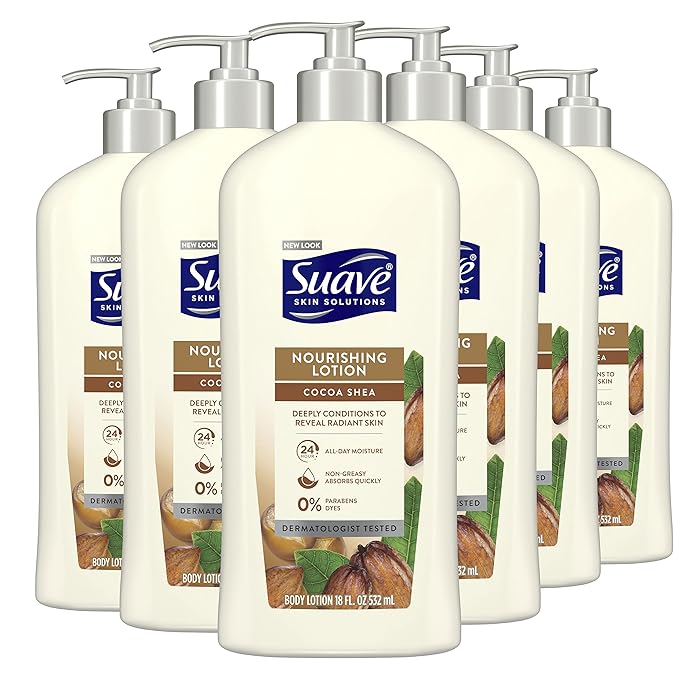 Suave Skin Solutions Body Lotion, Cocoa Butter & Shea, 18 oz (Pack of 6)