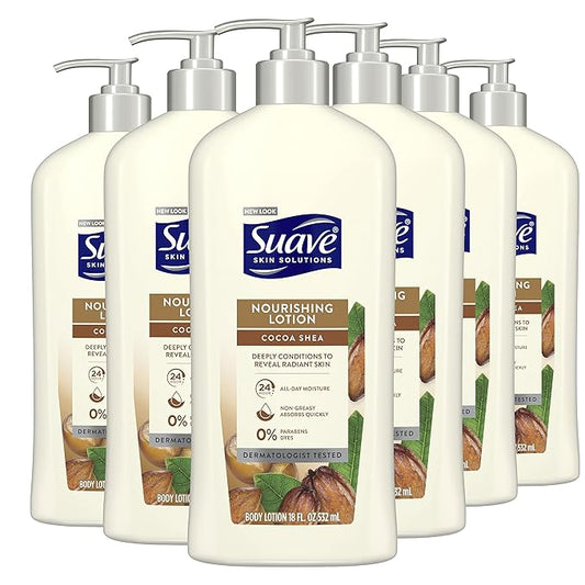 Suave Skin Solutions Body Lotion, Cocoa Butter & Shea, 18 oz (Pack of 6)