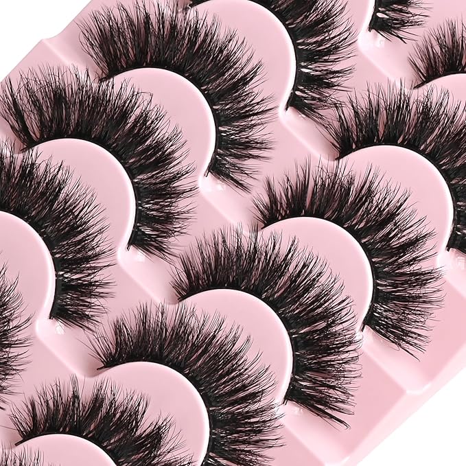 FARRED Lashes Cat Eye False Eyelashes Fluffy Wispy Lash Strips Natural Voume Fake Eyelash Mink Eye Lashes Natural Looking 7 Pairs Full Short Strip Pestañas Set Small Cateye Easy Lashes for Beginners