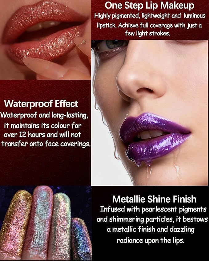 Glitter Peach Pink Metallic Lipstick for Women,Long Lasting Shimmer Sparkling Diamond Lipstick Glitter High Pigmented Lip Gloss Metallic Matte Red Lip Color Stain Waterproof,Non Stick Lips Makeup-02