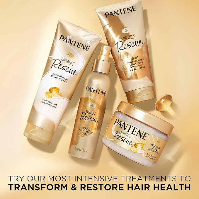 Pantene Miracle Rescue Hair Mask, Intensive Bond Repair with Pro-V Pearls, Melts Away Damage, Builds Bonds, Strengthens Against Damage, Deep Conditioning for Dry Damaged Hair, 10.1 fl oz(Pack of 12)