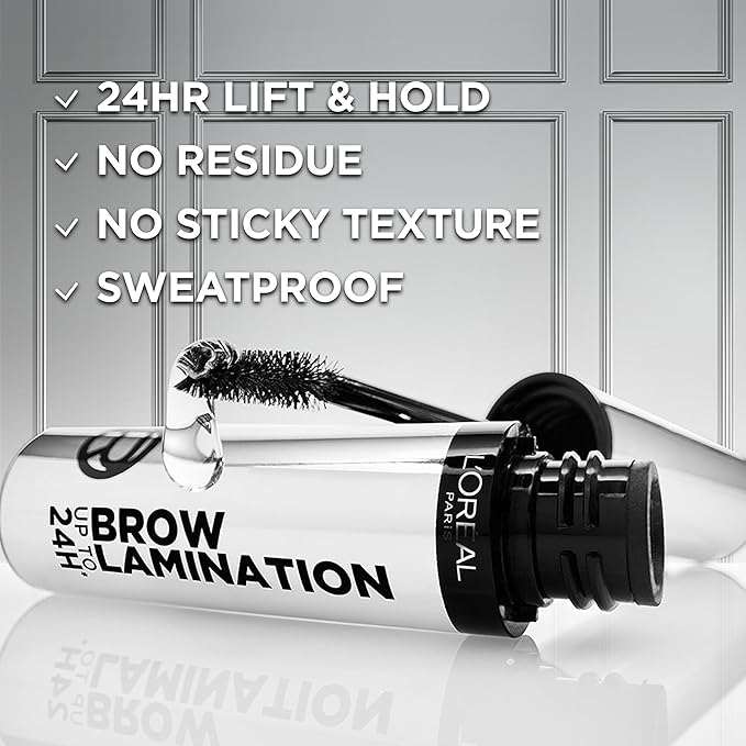 L'Oreal Paris Infallible Up To 24H Wear Brow Lamination, Water-Resistant Longwear Eyebrow Gel Make Up, Clear/Transparent, 0.16 Fl Oz