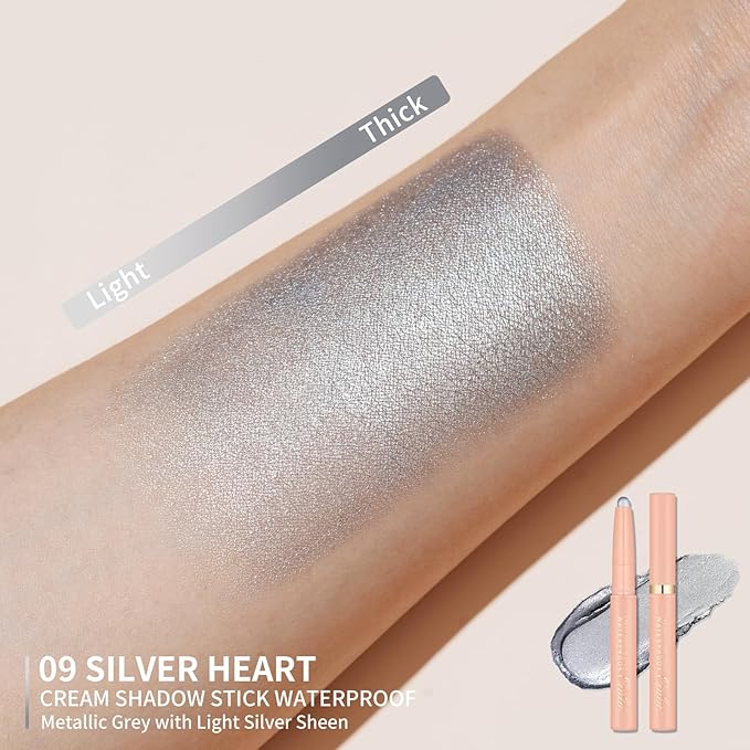 Oulac Waterproof Silver Eyeshadow Pencil – Twist-Up Crayon, Creamy Blendable Texture, Vegan & Cruelty-Free Eye Makeup, 1.25g, 09 Silver Heart