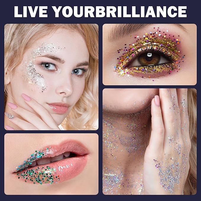 24 Colors Glitter UV Glow in The Dark Gel for Body Face Hair Eyeshadow,UV Black Light Makeup Glitter for Raves Festivals Carnival Party