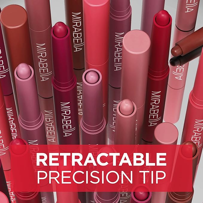 Mirabella - Velvet Matte Lip Crayon, Retractable Highly-Pigmented 2-in-1 Makeup, Long-Lasting Hydrating Lipstick Crayon + Lip Liner, Moisturizing Cream-to-Matte Lipcare Formula, Mystic Mauve