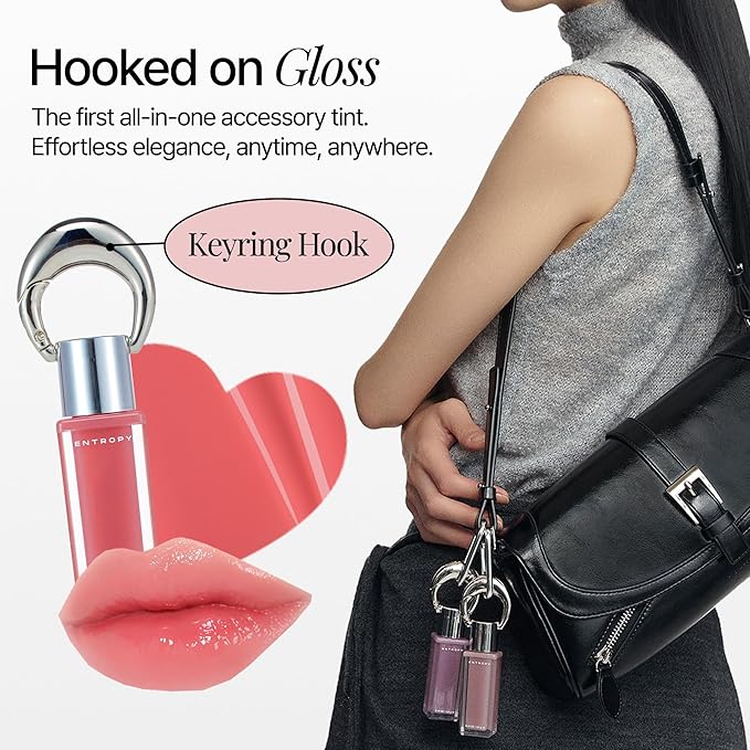 ENTROPY Makeup 2-in-1 Charm Shiny Glowy Lip & Cheek Gloss Tint Keychain, High Pigment Glossy Lip Color & Plumping Gloss, C6 Water Wood Charm