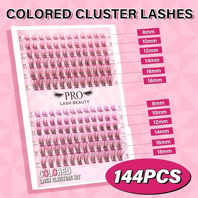 144 Pcs Colored Hollywood Lashes 8-18 Mixed Colored Lash Extension Individuals 2 Colors Pink+Purple Lash Extensions Super Thin Band And Reusable Soft & Comfortable (Pink + Purple,D-8-18mix)