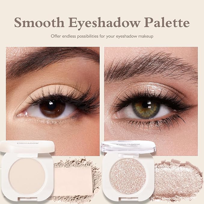 Matte Glitter Eyeshadow Palette 2 PCS, Pear White Eye Shadow Palettes Shimmer Nude Eyeshadow for Older Women, Smooth Powder Lightweight Blendable High Pigment Compact Daily Eyes Makeup, Set E