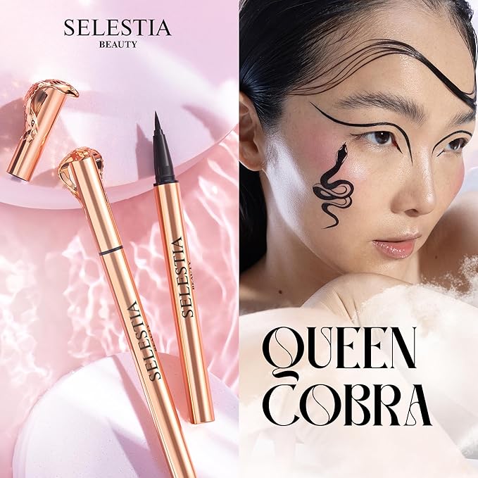 Black Liquid Eyeliner Pencil Queen Cobra – Long-Lasting – Quick-Drying, No Flaking – Thin Applicator & Intense Color – 0.016 fl.oz