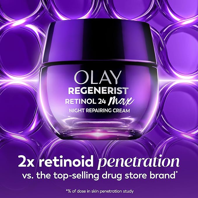 Olay Retinol Night Cream for Women, MAX, Anti-Aging Face Moisturizer, Fragrance-Free, Gift for Women, Non Greasy - Anti-Wrinkle, Hydrating Skin Care - Triple Collagen Cream, Niacinamide, 1.7oz
