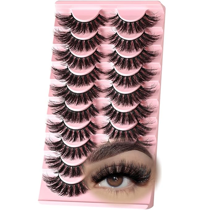 FARRED Cat Eye Lashes Fluffy False Eyelashes Strips 10 Pairs Fake Eyelashes Natural Look Short Natural Lashes Cateye Lash Wispy Volume Eyelash Faux Mink Strip Lashes Pack for Daily Makeup