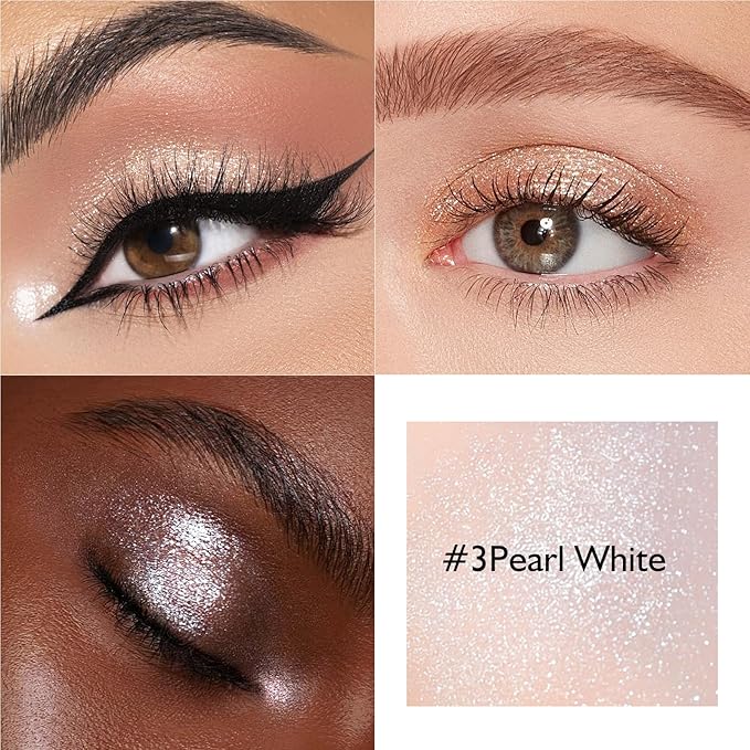 Pearl White Glitter Eyeshadow Palette, Single Shimmer Eye Shadow Palette Makeup Pressed Powder Lightweight Blendable Highly Pigmented Sparkle Inner Eye Highlighter for Women Daily Wear