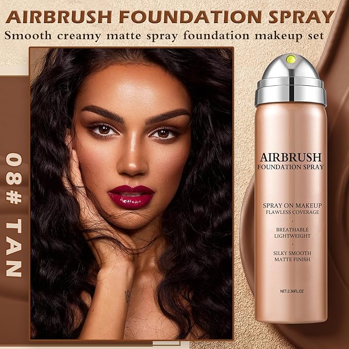 Air Brush Makeup Foundation,Magic Minerals Airbrush Foundation Makeup,Silk Flawless,Buildable Coverage,Moisturizing Formula for Smooth Radiant Skin (08 Tan)