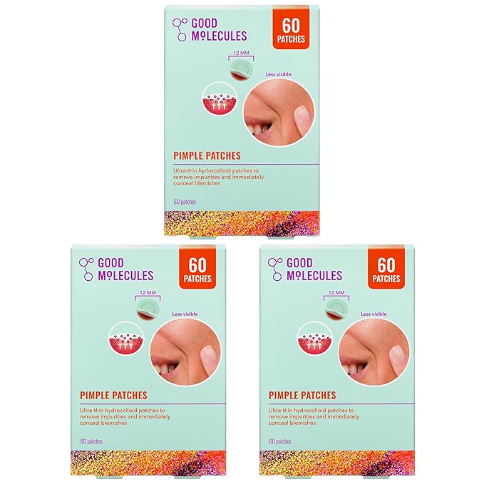 Good Molecules Pimple Patches Pack 3 – 180 Patches (60 × 3 Pack) | Ultra-Thin Hydrocolloid Acne Patches to Conceal Breakouts, Blackheads & Blemishes