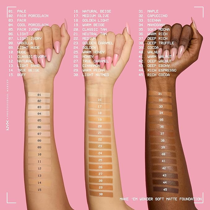 NYX PROFESSIONAL MAKEUP Make 'Em Wonder Liquid Foundation, 24HR Foundation Makeup With A Soft Matte Finish, Buildable Full Coverage - 20 Classic Tan