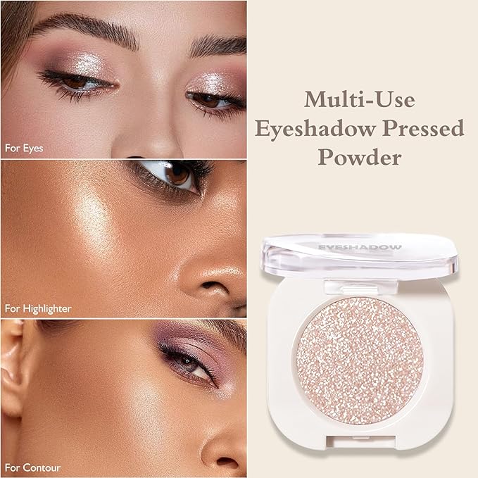 Shimmer Glitter Eyeshadow Palette 2 PCS, Pear White Silver Eye Shadow Palettes Sparkle Neutral Eyeshadow for Women, Smooth Powder Lightweight Blendable Compact Daily Eyes Makeup, Set B