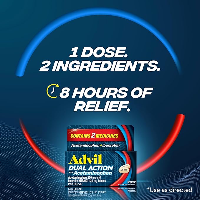 Advil Dual Action Coated Caplets, 125 Mg Ibuprofen and 250 Mg Acetaminophen per Dose (2 Dose Equivalent) for 8 Hour Pain Relief - 216 Count