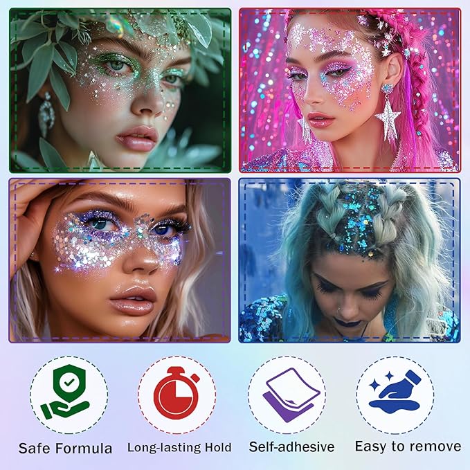 Blue Body Glitter Stick, Face Body Glitter Gel Holographic Hair Glitter Halloween Chunky Sequin Waterproof Face Paint Stick Glitter Makeup for Kids and Women