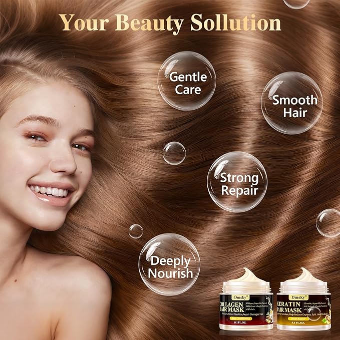Dmsky 2 Pack Hair Mask for Damaged Hair - 16.2 Fl OZ Collagen Hair Mask & Keratin Hair Treatment-Hydrating,Repairing,Nourishes Deep Conditioning Hair Masks for All Hair Types