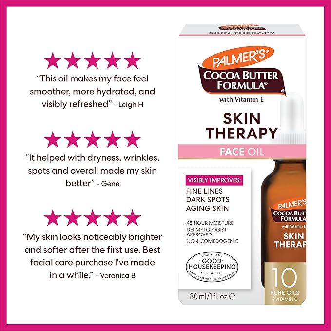 Palmer's Cocoa Butter Formula Moisturizing Skin Therapy Oil for Face with Vitamin E, C & 10 Pure Facial Oils Blend, Rosehip Oil Fragrance, 1 Ounce