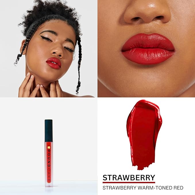 POUND CAKE Cake Batter Liquid Lipstick Trio | Long-Lasting, Semi-Matte Liquid Lipsticks with Avocado Oil | Hydrating, High-Pigment Lip Stain for All Skin Tones – 0.13 oz Each, Shades: Red Bean, Strawb