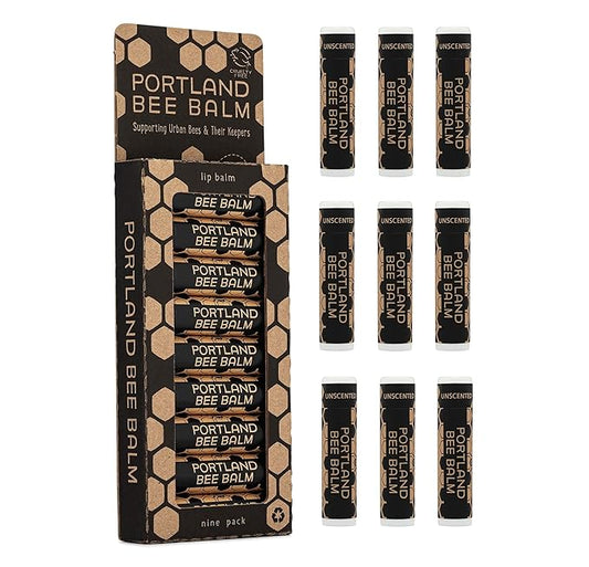Portland Bee Balm All Natural Handmade Beeswax Based Lip Balm, Unscented 9 Count
