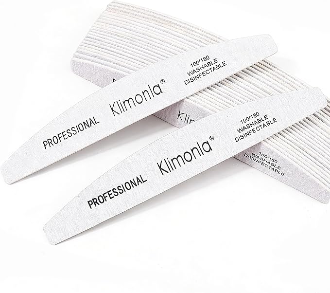Klimonla 25pcs Professional Half Moon Nail Files Emery Board Set 100/180 Grit Dual-Grit Buffer Files for Natural & Acrylic Nails Tools Suit for Home Salon