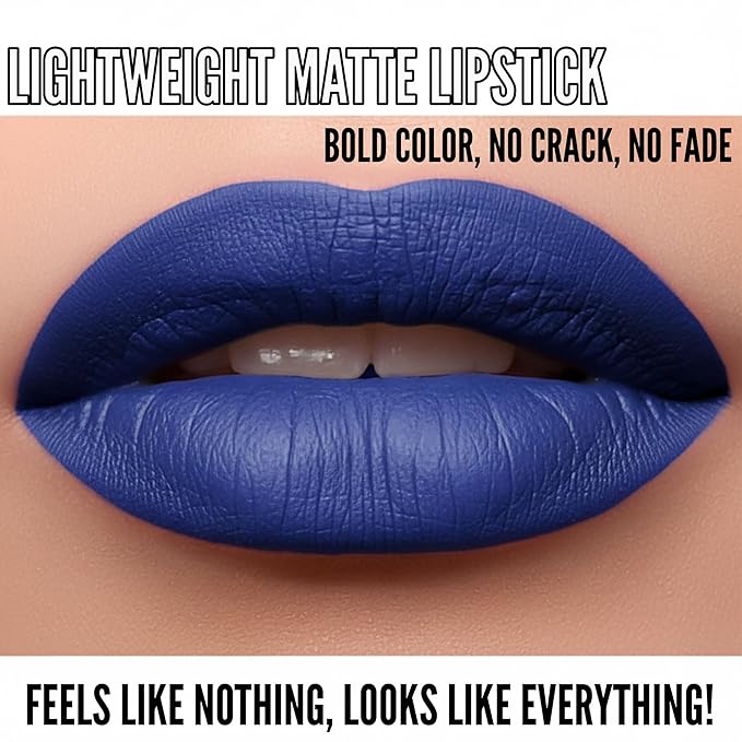 Mynena Vivid Electric Blue Matte Liquid Lipstick | Long-Lasting Comfort Matte | Smudge-Proof Transfer-Resistant | Full Coverage Non-Drying | Vegan & Cruelty-Free | All-Day Wear Lip Color | Mavi