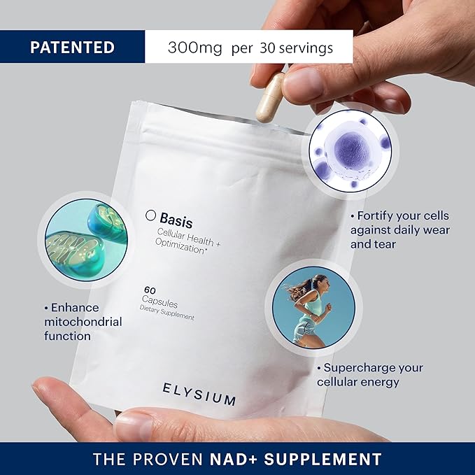 ELYSIUM Basis NAD Plus Supplement 30 Servings - with Nicotinamide Riboside 250mg and Pterostilbene 50mg - Healthy Aging Supplement & Cellular Energy