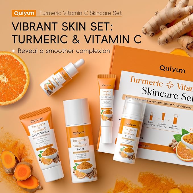 Skin Care Set, Turmeric Vitamin C Skincare Kits 5PCS - Beauty for Women, Facial Skin Care Routine Set Kit, Dark Spot Remover for Face, Reduce Acne, Birthday Christmas Stocking Stuffers Gift
