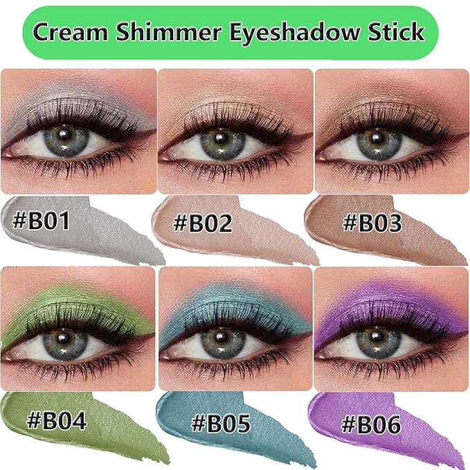 Gray Eyeshadow Stick, Blendable Creamy Eye Brightener Stick, Waterproof Eyeshadow Pencil Long Lasting Crayon, Smooth Shimmer Eye Shadow Highlighter Eye Liner Makeup.#B01 gray shimmer