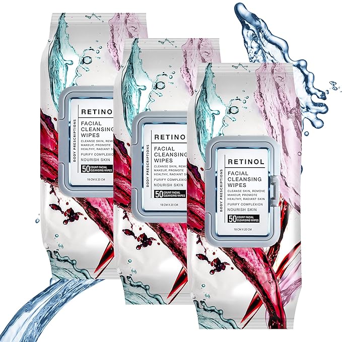 Body Prescription Makeup Cleansing Wipes - Gentle and Effective Face Wipes, 50 Count (Pack of 3), Retinol